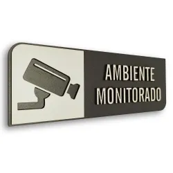Placa de Sinalização Indicativa MDF 3D - Ambiente Monitorado