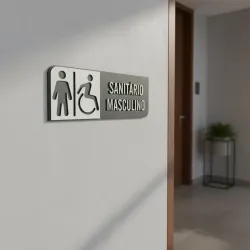 Placa de Sinalização Indicativa MDF 3D - WC PCD Masculino